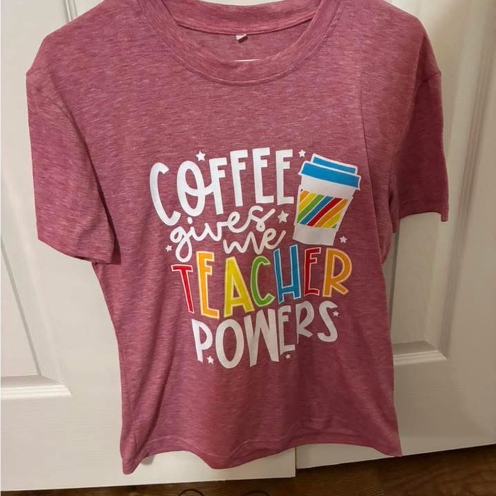 Coffee Gives Me Teacher Powers Graphic Tee- light pink